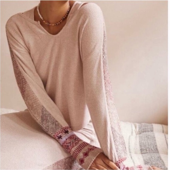 Anthropologie Daily Practice Mixed Knit Cuff Thermal Top Size Medium - Picture 1 of 6